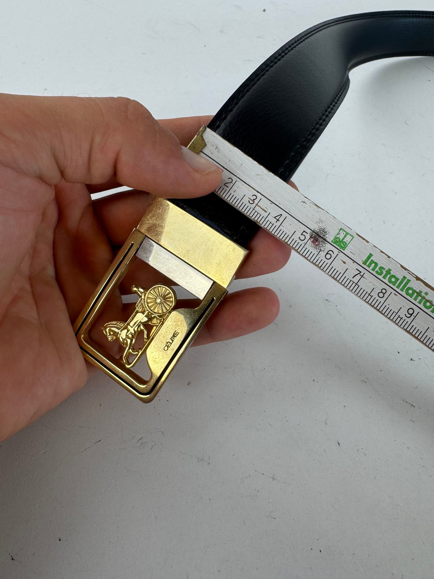 Vintage Celine Carriage Logo Leather belt black