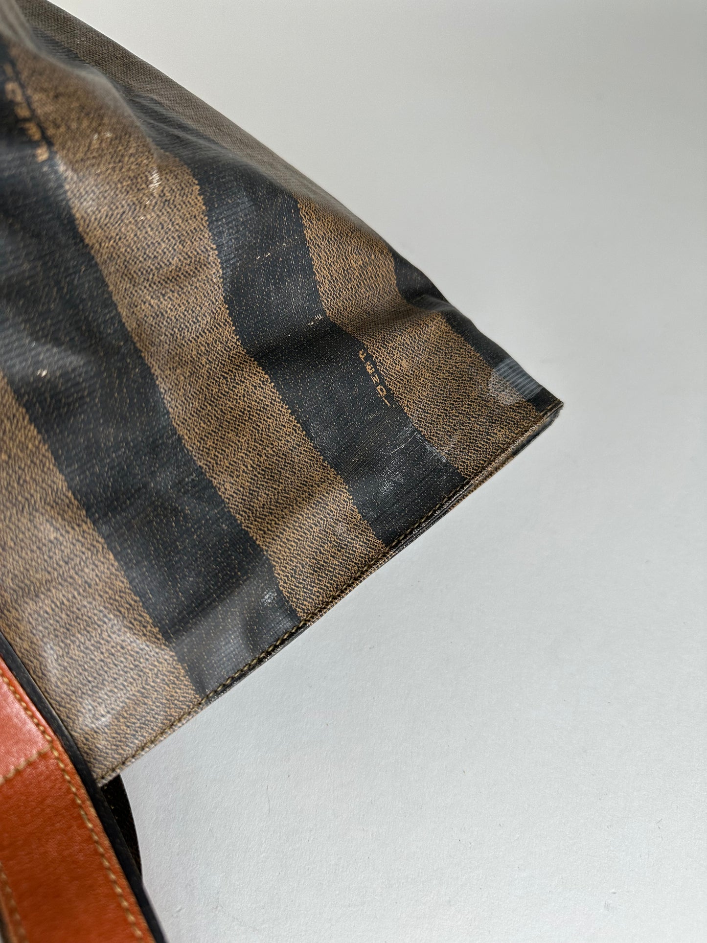 Vintage Fendi Striped Leather Handbag Orange Brown