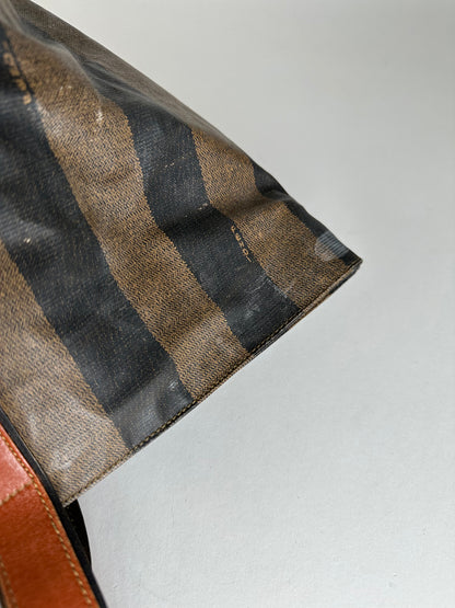 Vintage Fendi Striped Leather Handbag Orange Brown