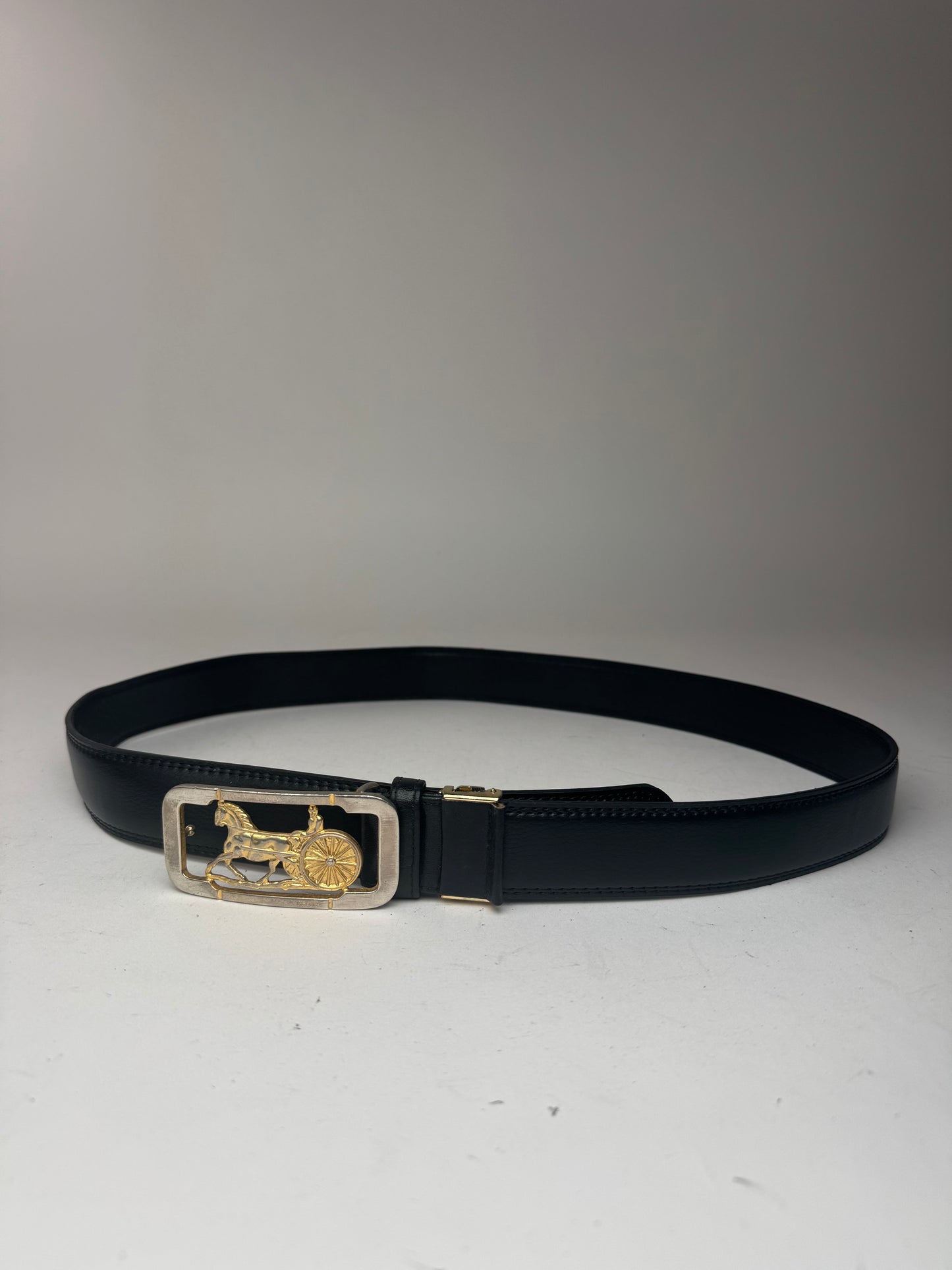 Vintage Celine Paris Carriage Logo leather belt black