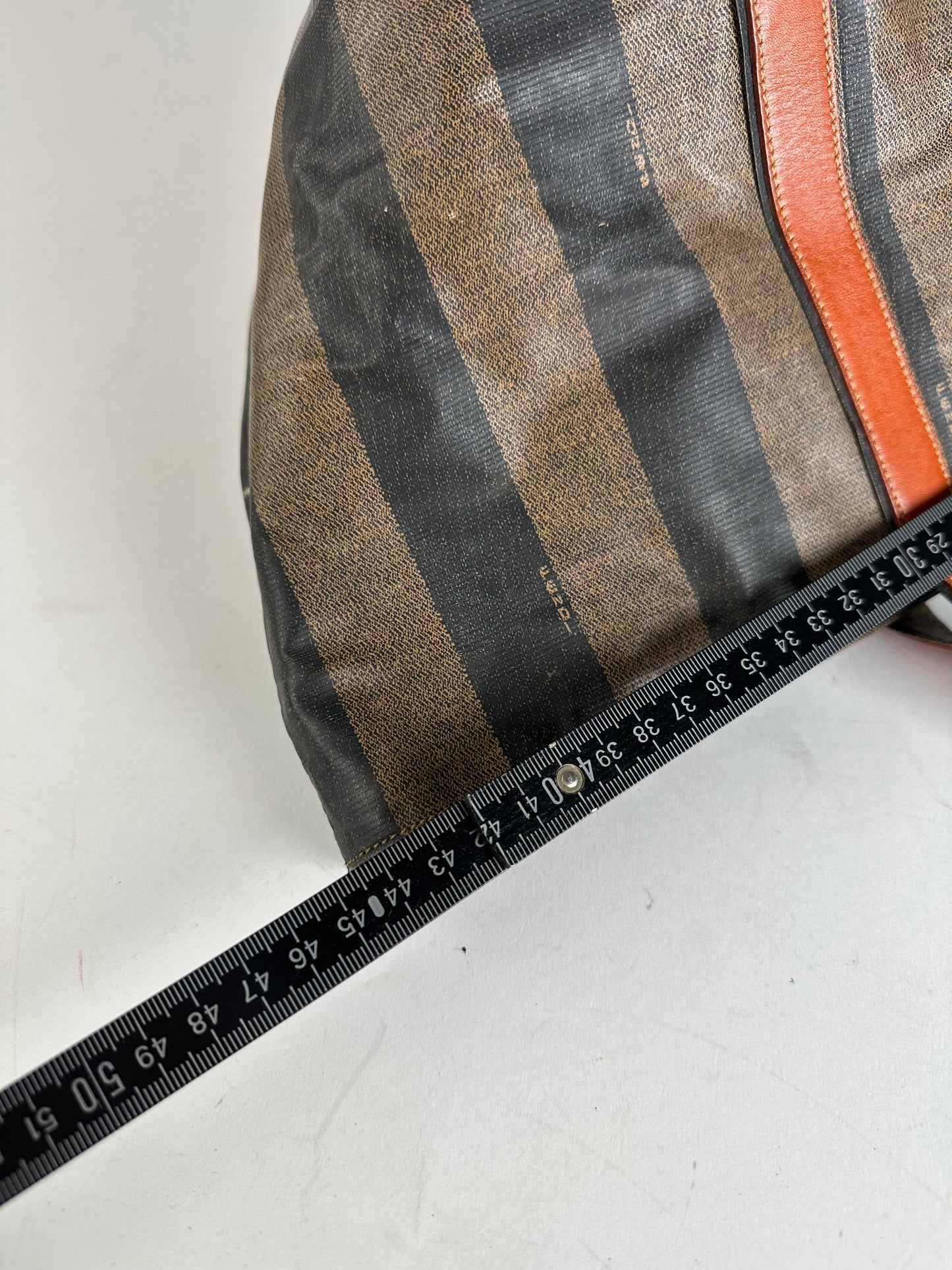 Vintage Fendi Striped Leather Handbag Orange Brown