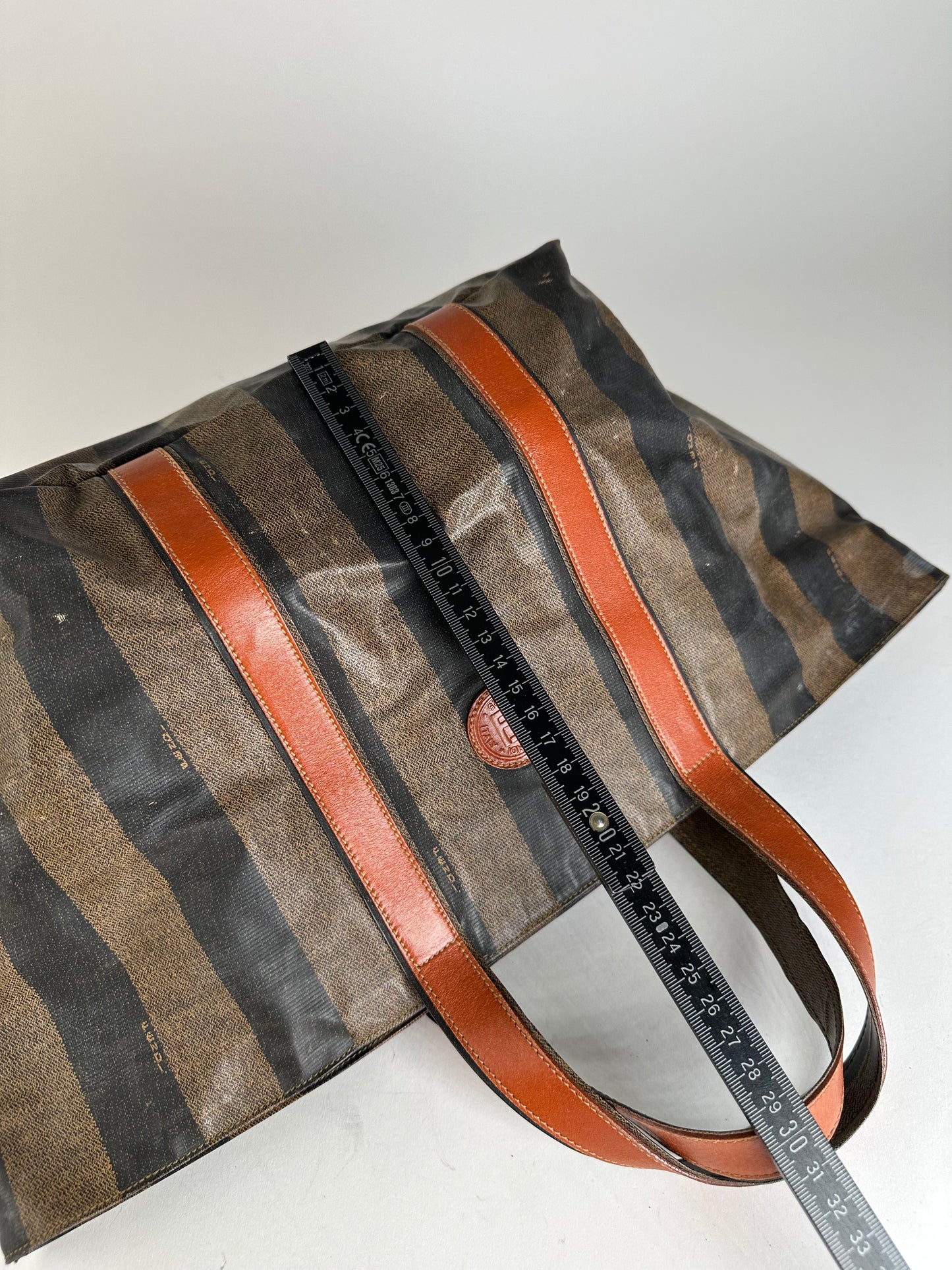 Vintage Fendi Striped Leather Handbag Orange Brown
