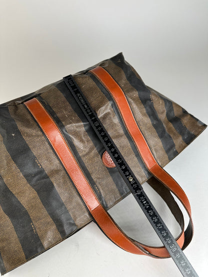 Vintage Fendi Striped Leather Handbag Orange Brown