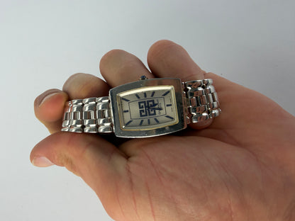 Vintage Givenchy Rectangular Quartz Watch Late 1990s Silver White