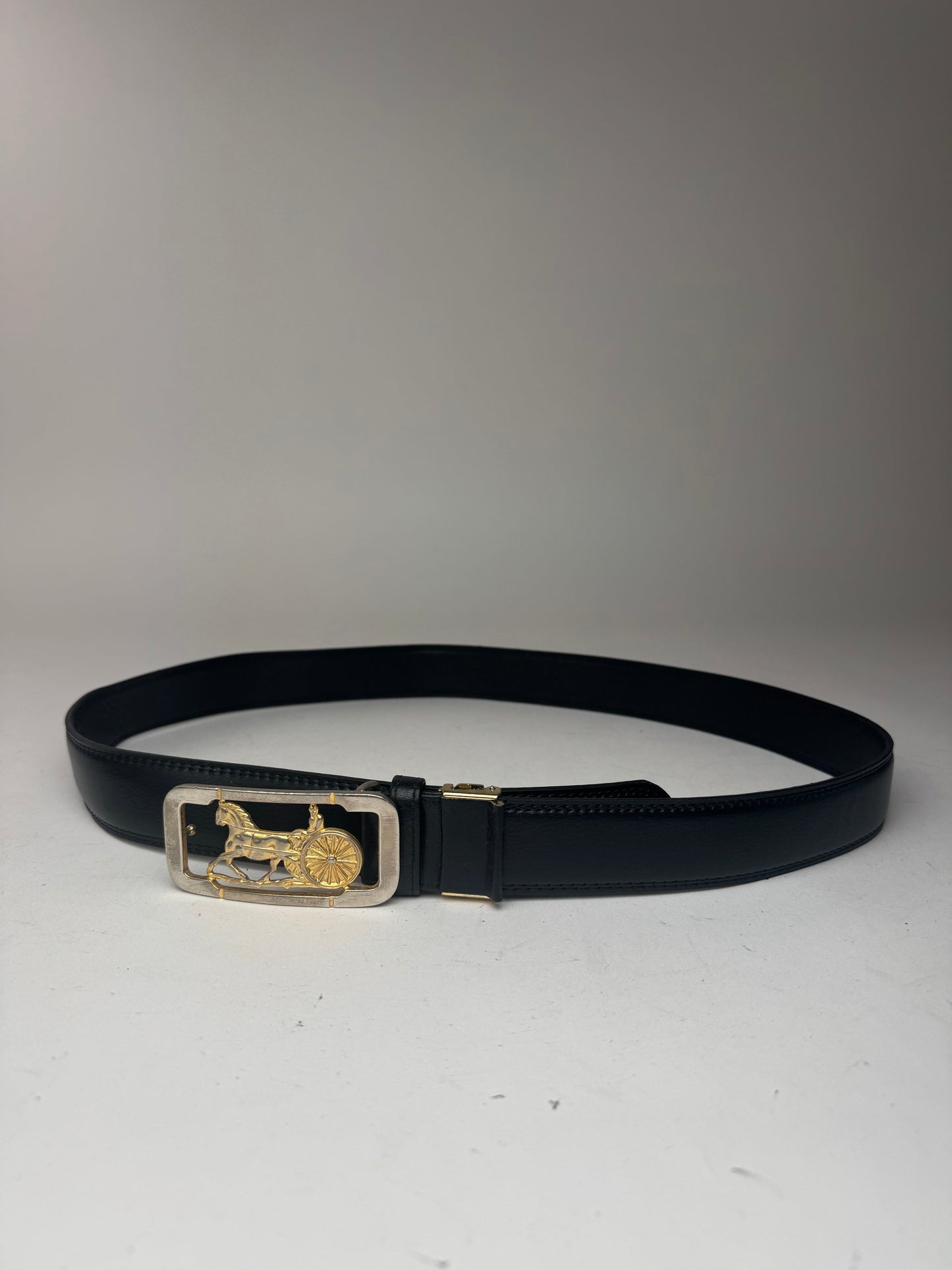 Vintage Celine Paris Carriage Logo leather belt black