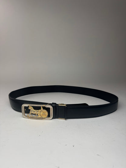 Vintage Celine Paris Carriage Logo leather belt black