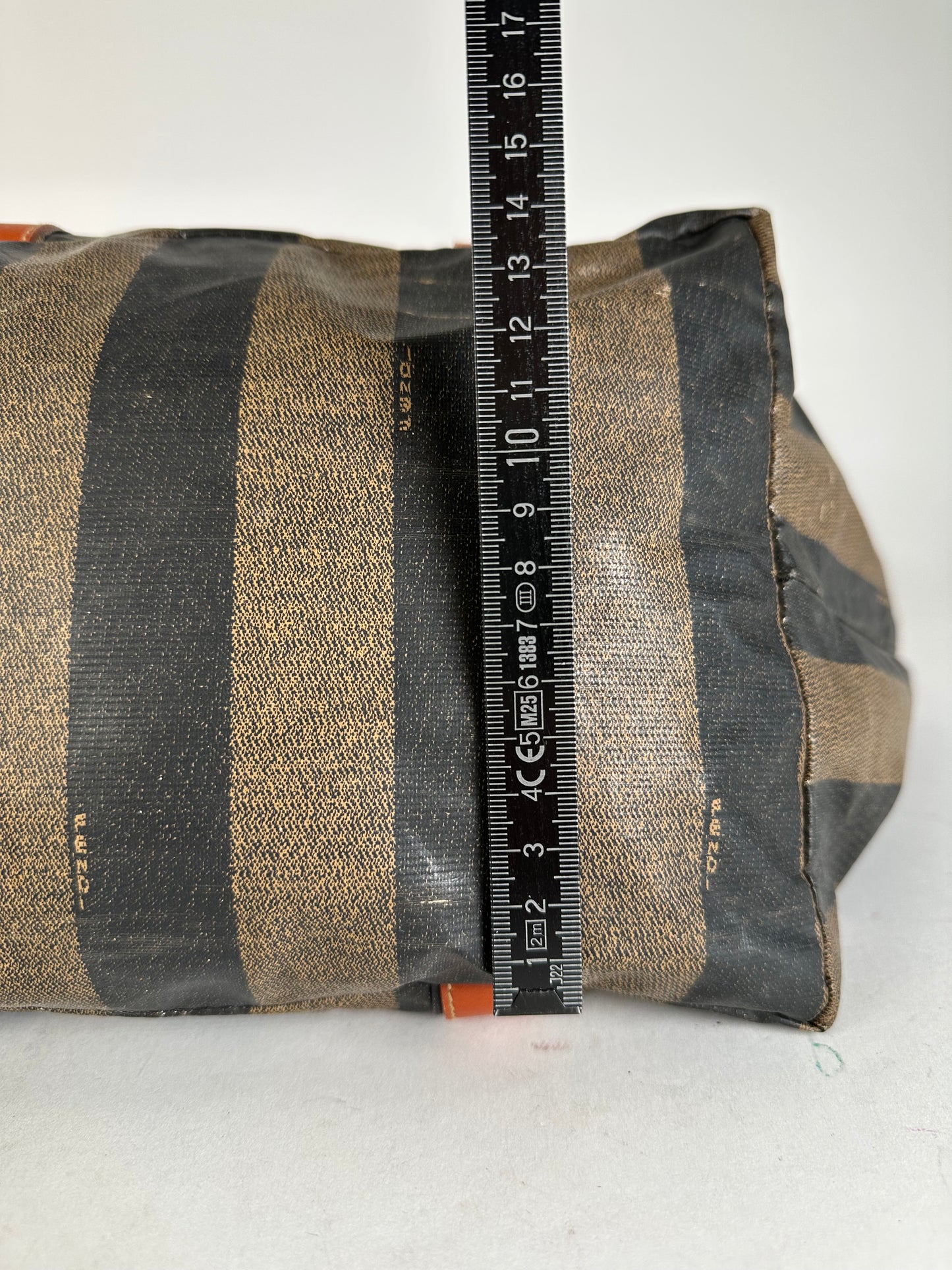 Vintage Fendi Striped Leather Handbag Orange Brown