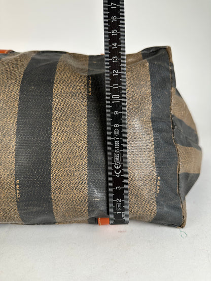Vintage Fendi Striped Leather Handbag Orange Brown
