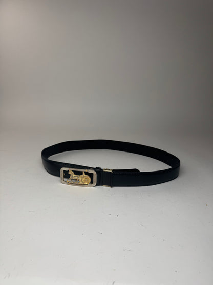 Vintage Celine Paris Carriage Logo leather belt black