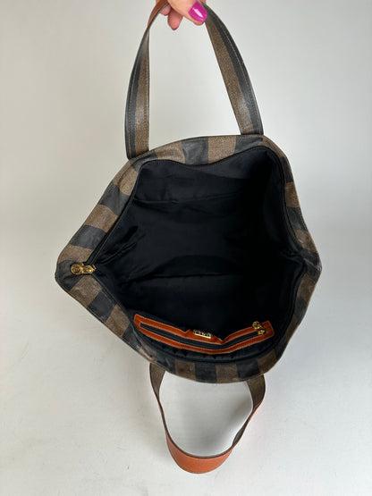 Vintage Fendi Striped Leather Handbag Orange Brown