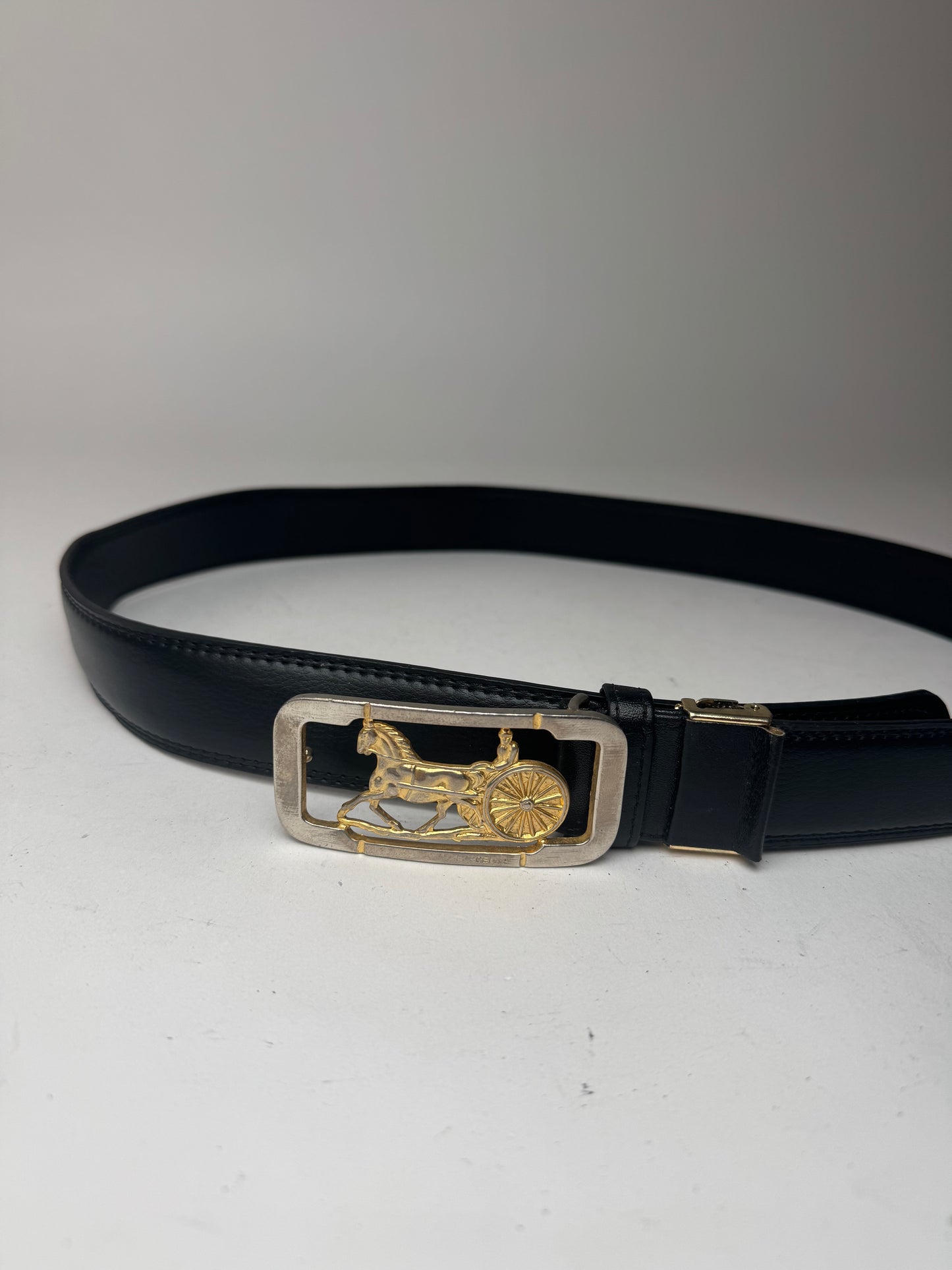 Vintage Celine Paris Carriage Logo leather belt black