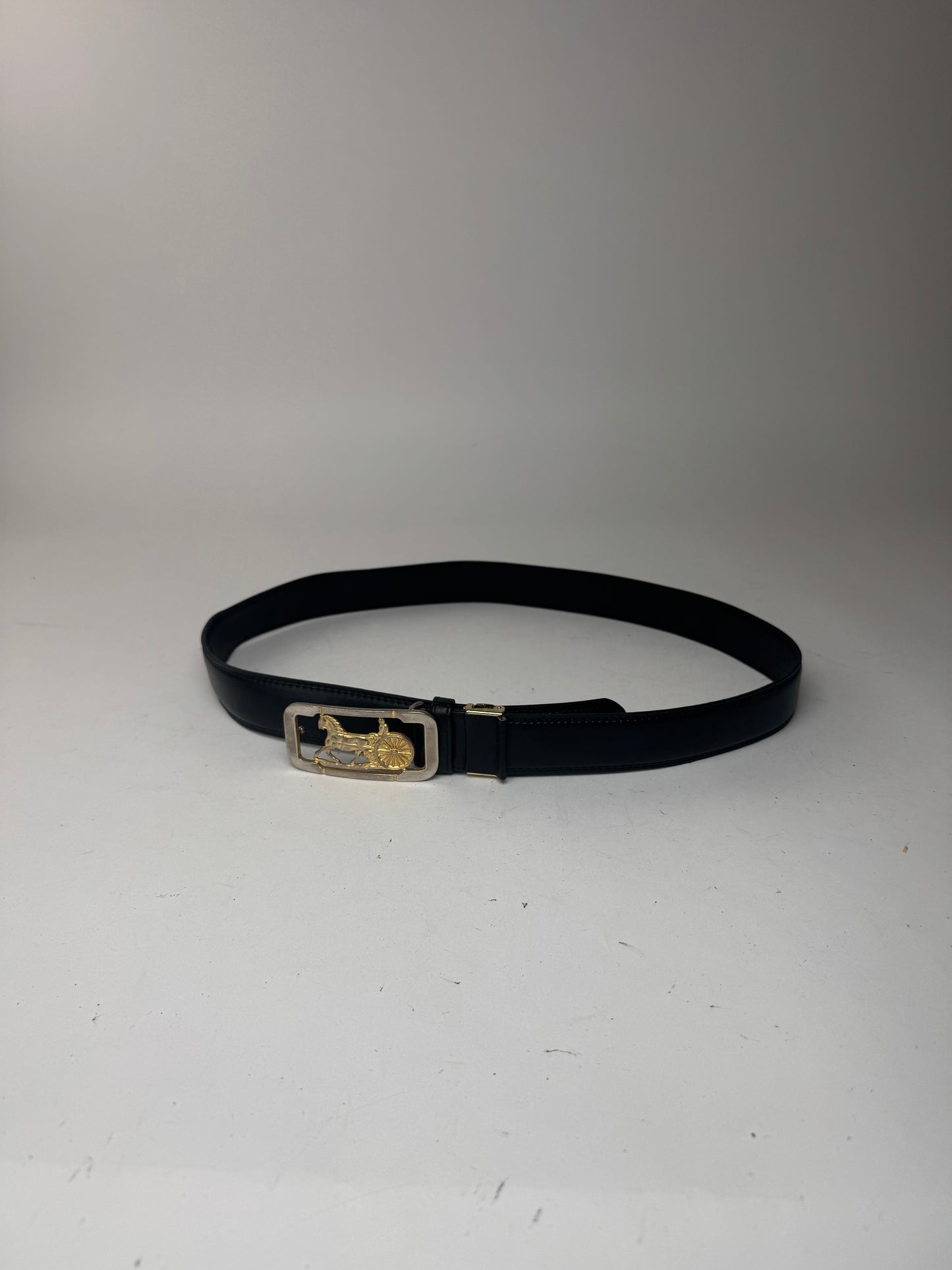 Vintage Celine Paris Carriage Logo leather belt black