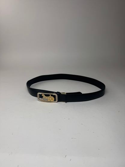 Vintage Celine Paris Carriage Logo leather belt black