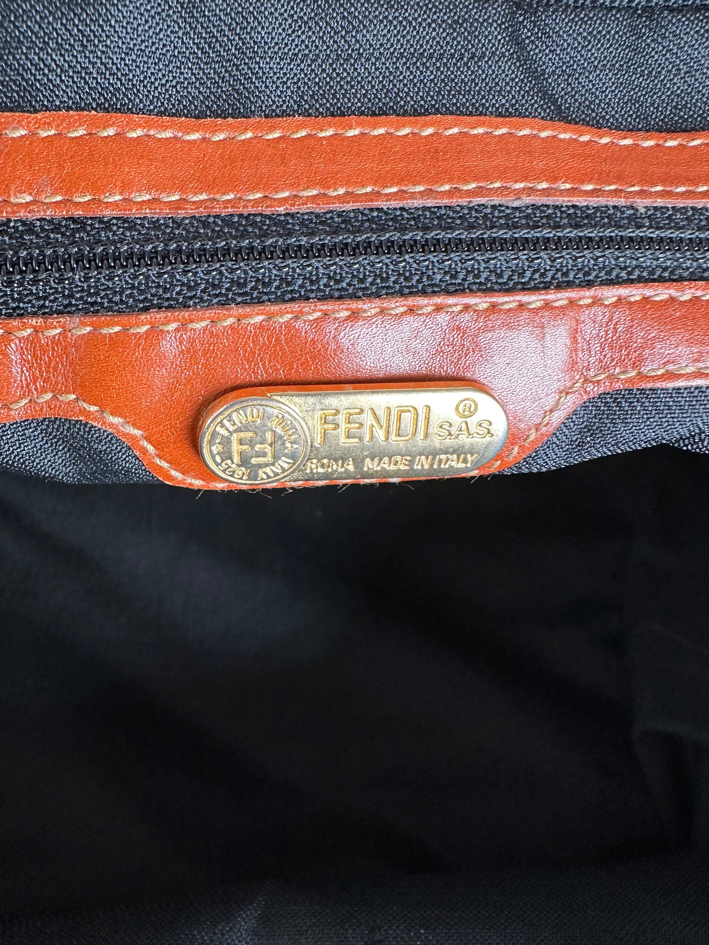 Vintage Fendi Striped Leather Handbag Orange Brown