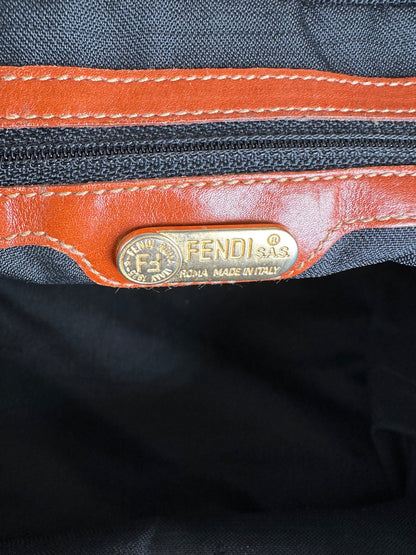 Vintage Fendi Striped Leather Handbag Orange Brown