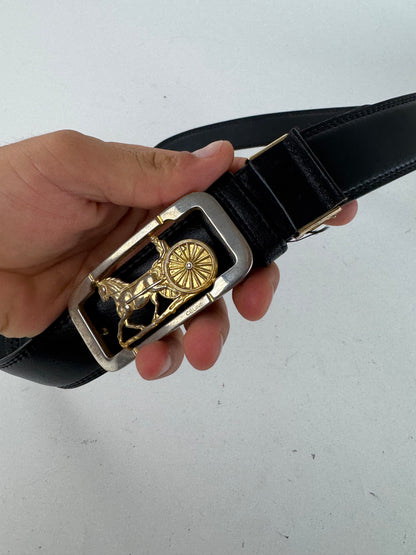 Vintage Celine Paris Carriage Logo leather belt black