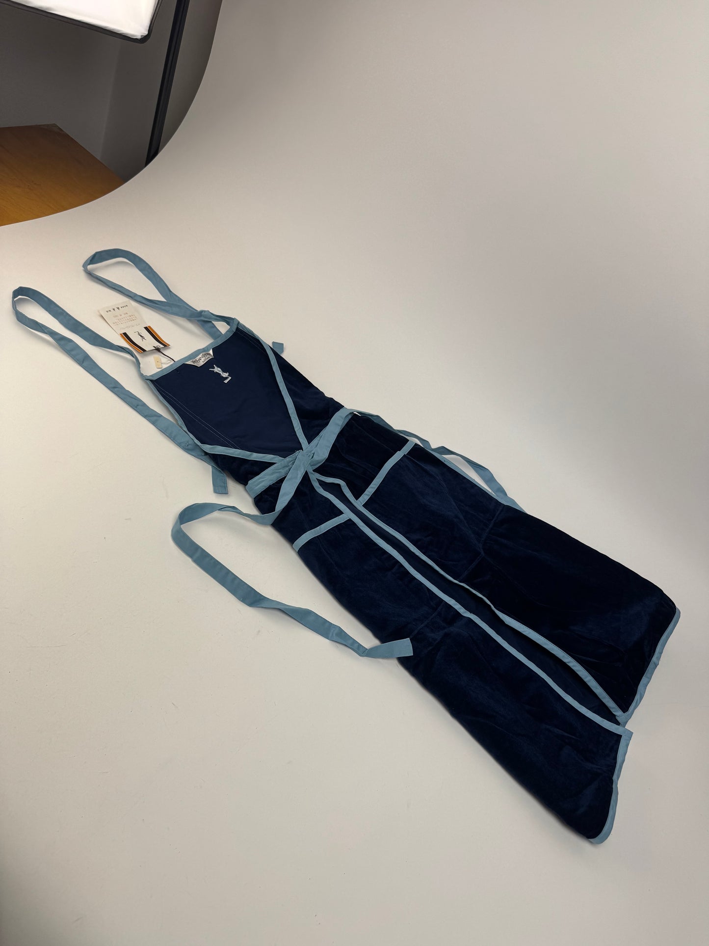 Vintage Yves Saint Laurent Velvet Canvas Dress Navy Blue M