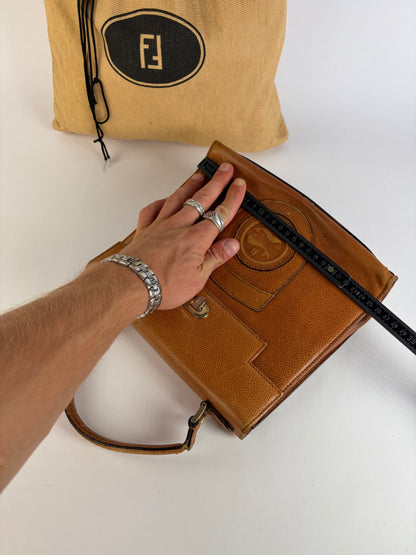 Vintage Fendi Textured Leather Top-Handle Bag Brown Gold