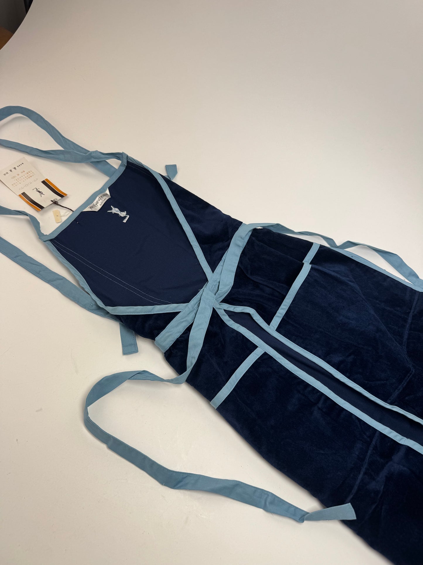 Vintage Yves Saint Laurent Velvet Canvas Dress Navy Blue M