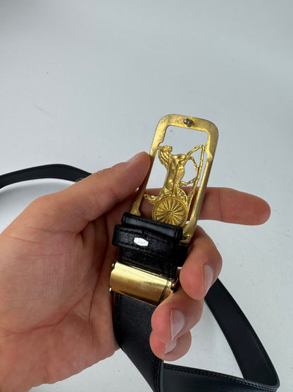 Vintage Celine Paris Carriage Logo leather belt black