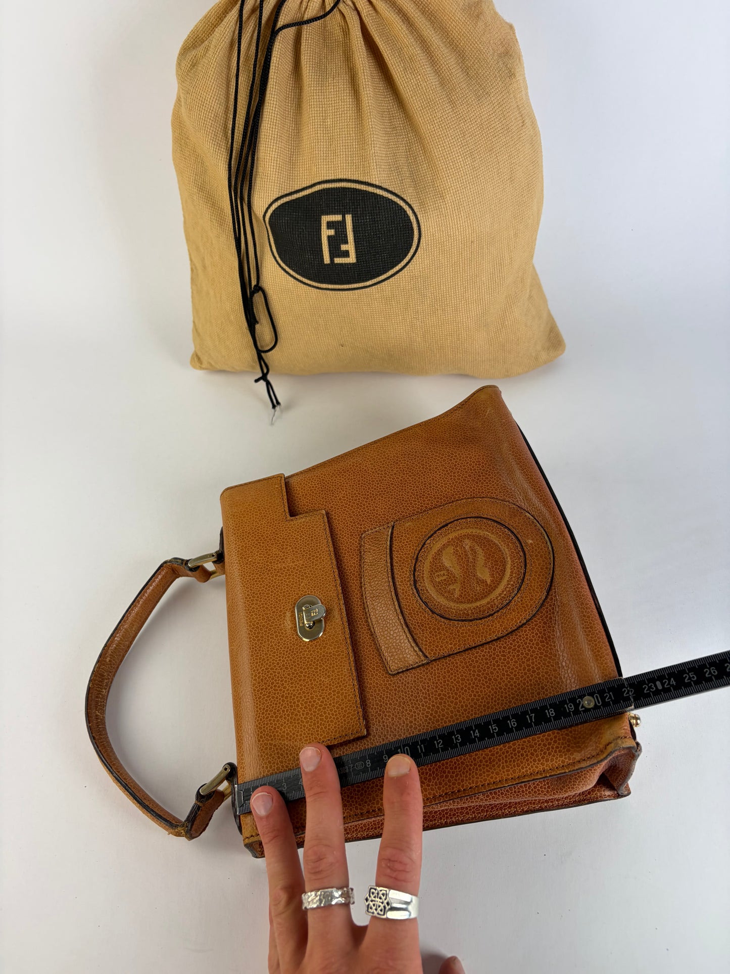 Vintage Fendi Textured Leather Top-Handle Bag Brown Gold