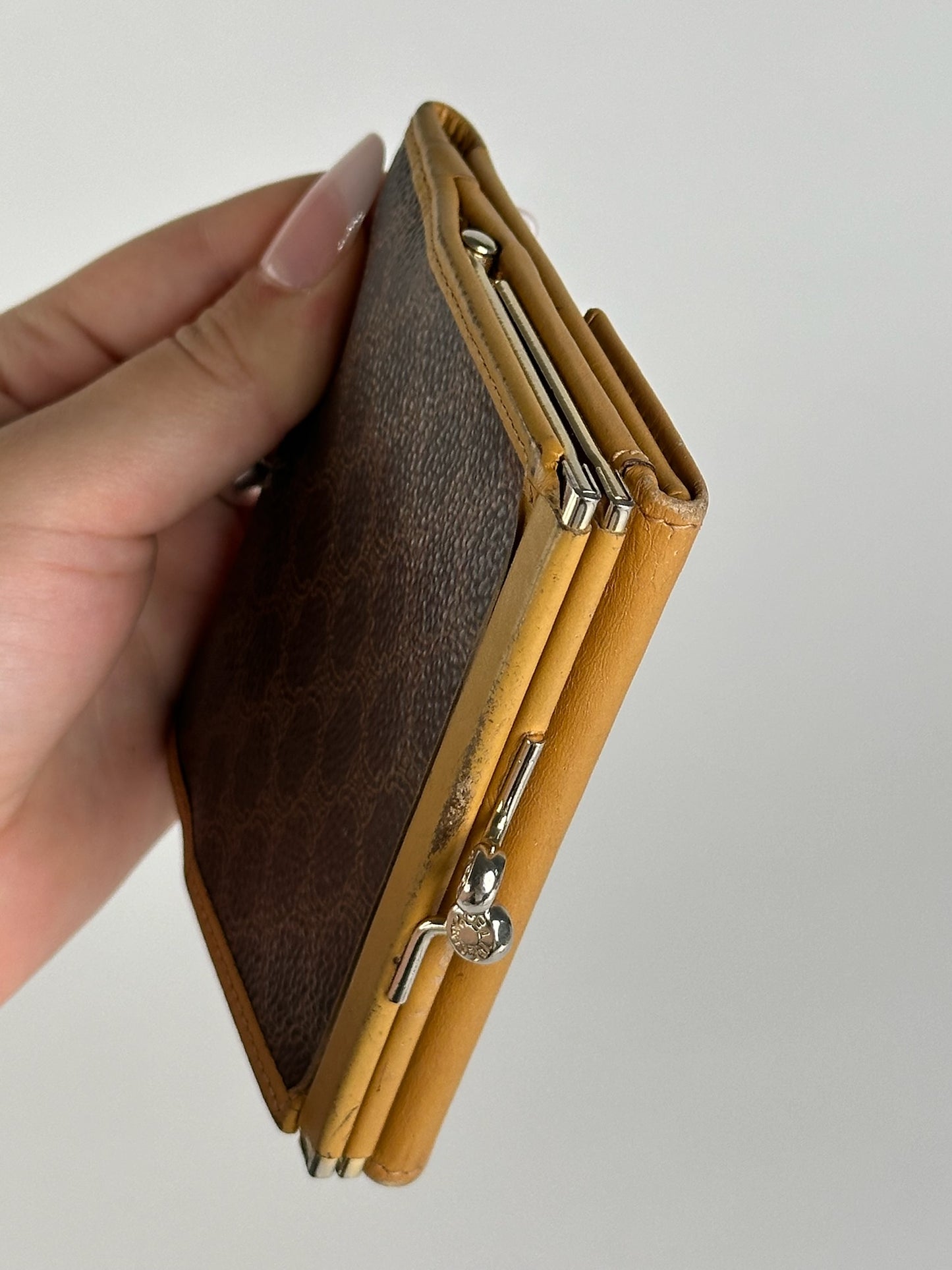 Vintage Celine Paris Monogram Leather Wallet Brown