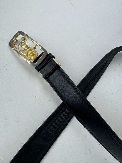 Vintage Celine Paris Carriage Logo leather belt black
