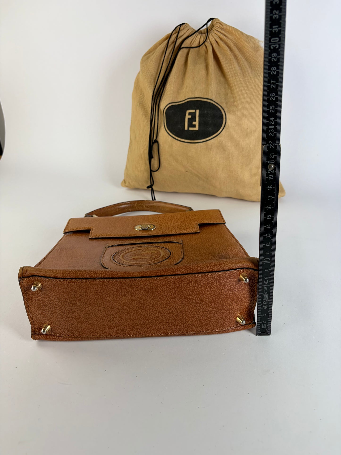 Vintage Fendi Textured Leather Top-Handle Bag Brown Gold