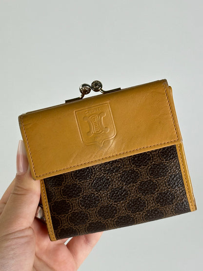 Vintage Celine Paris Monogram Leather Wallet Brown