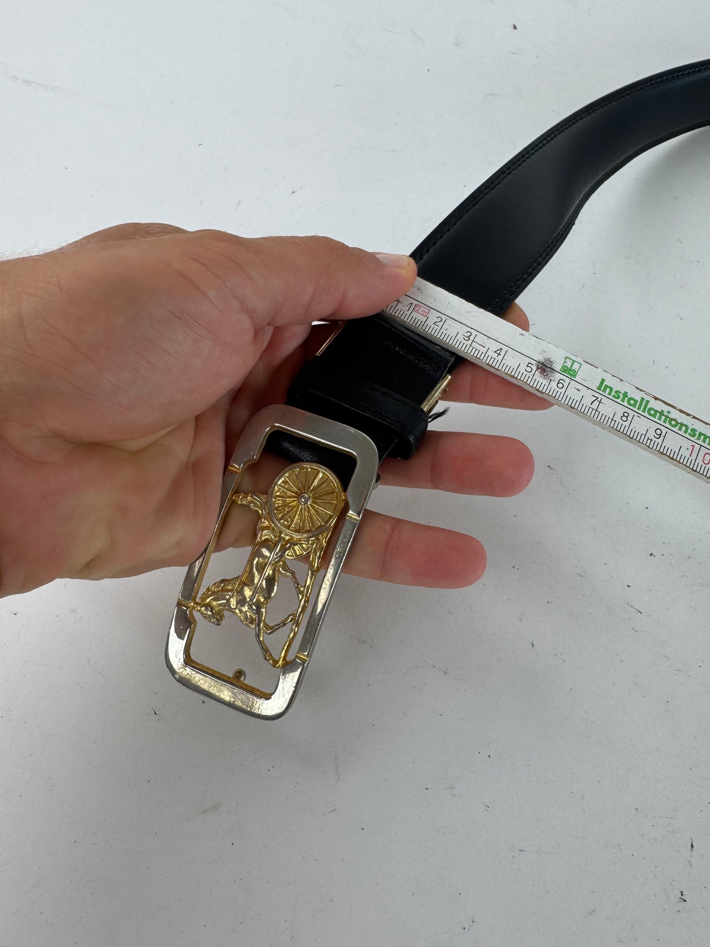 Vintage Celine Paris Carriage Logo leather belt black