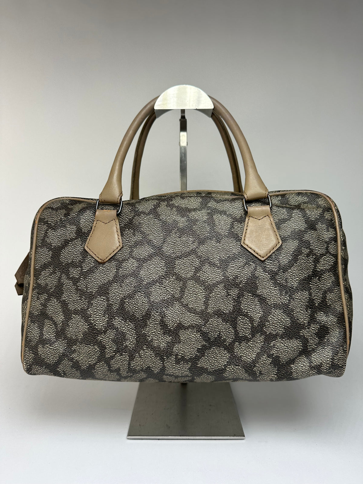 Vintage Yves Saint Laurent Leopard Print Structured Bag c. Late 1990s Grey Beige