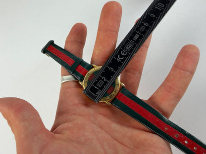 Vintage Gucci Leather Strap Watch Gold-Tone Green Red