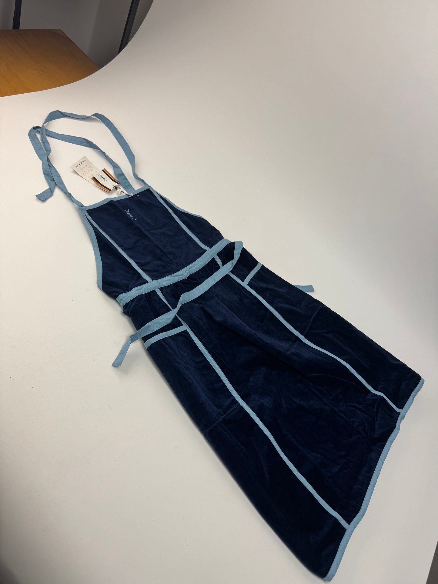 Vintage Yves Saint Laurent Velvet Canvas Dress Navy Blue M