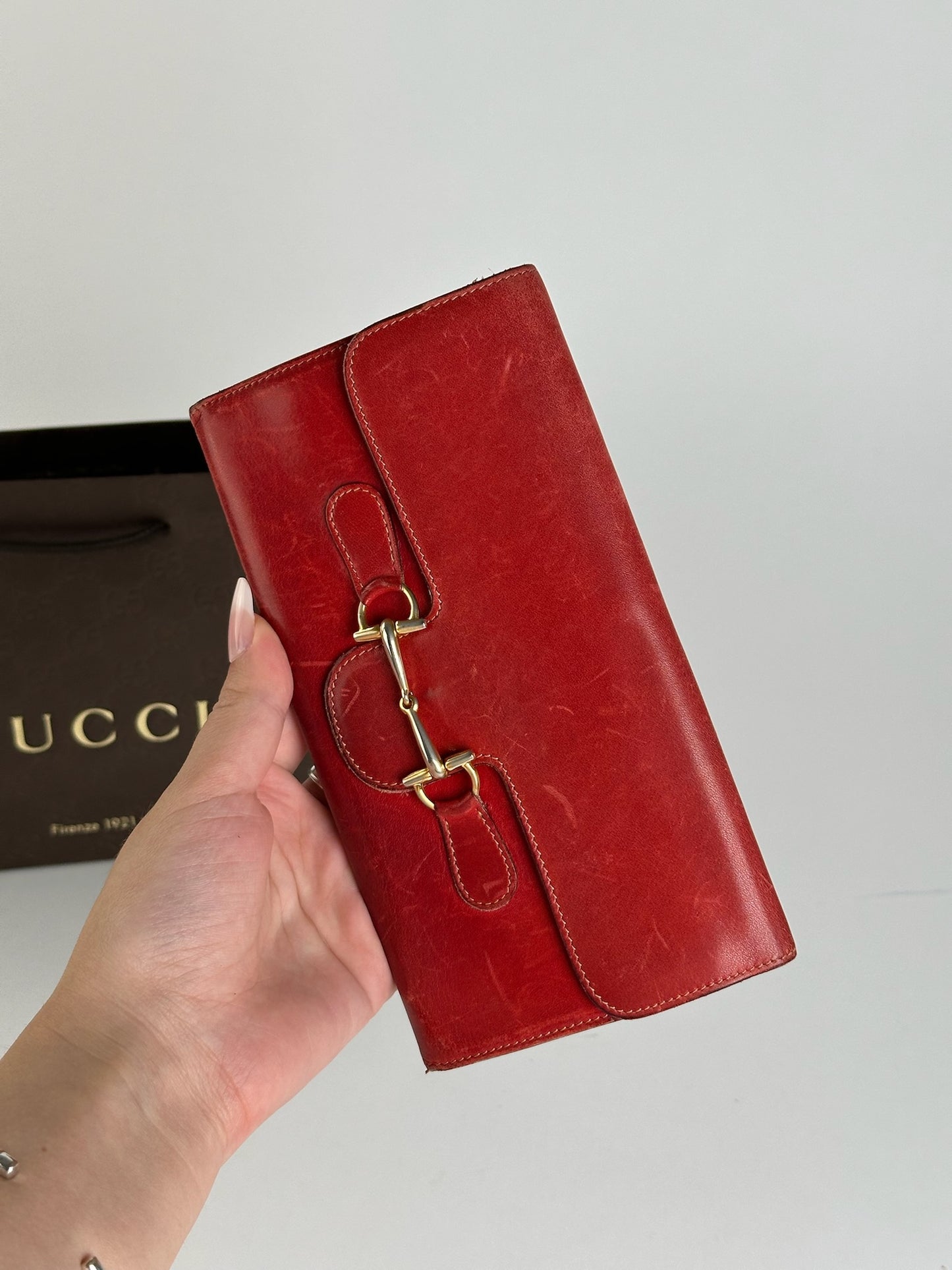 Vintage Gucci Leather Horsebit Wallet red