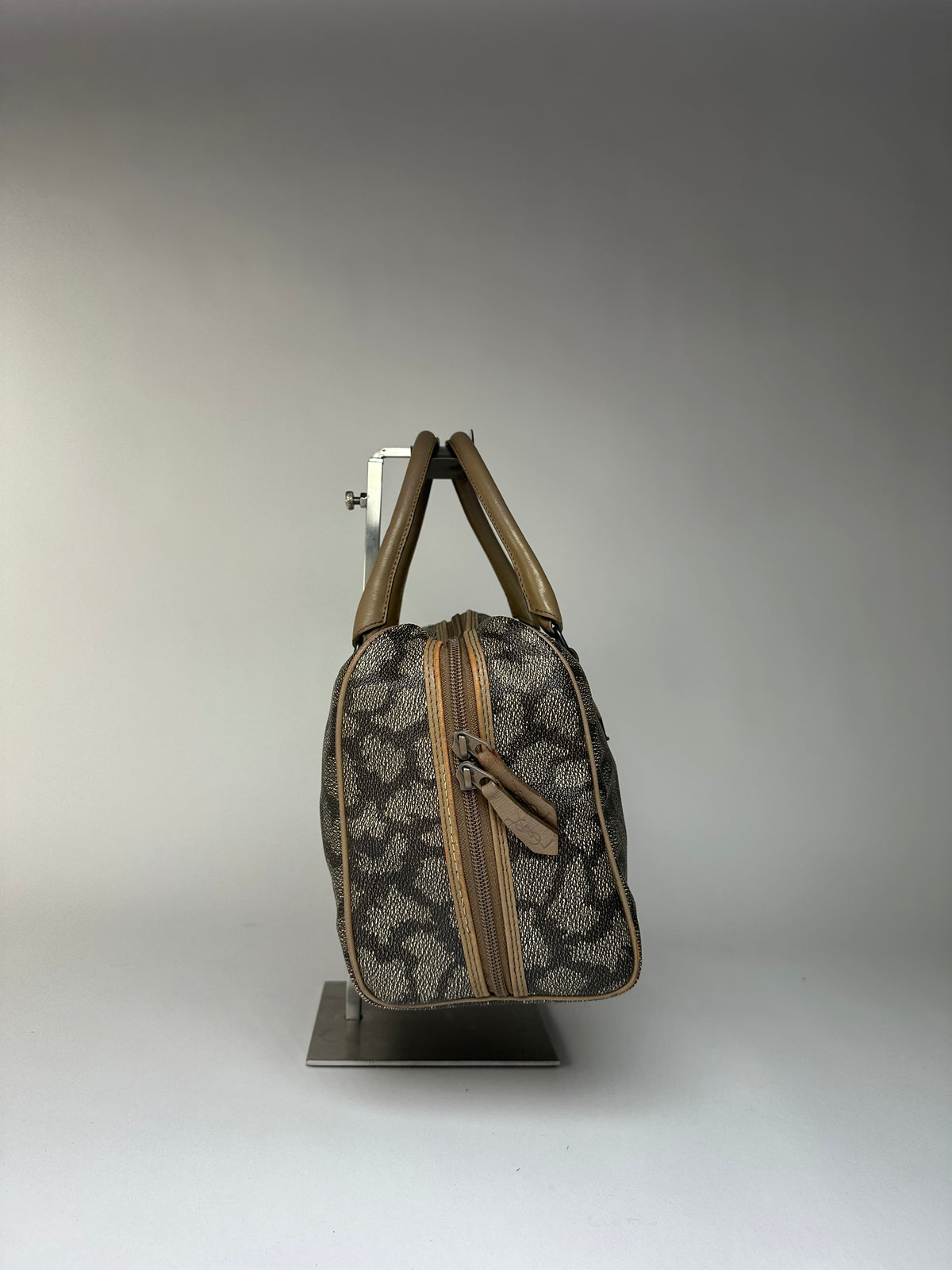 Vintage Yves Saint Laurent Leopard Print Structured Bag c. Late 1990s Grey Beige