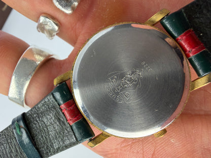 Vintage Gucci Leather Strap Watch Gold-Tone Green Red