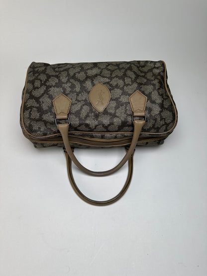 Vintage Yves Saint Laurent Leopard Print Structured Bag c. Late 1990s Grey Beige