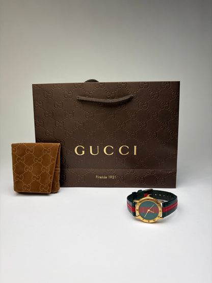 Vintage Gucci Leather Strap Watch Gold-Tone Green Red
