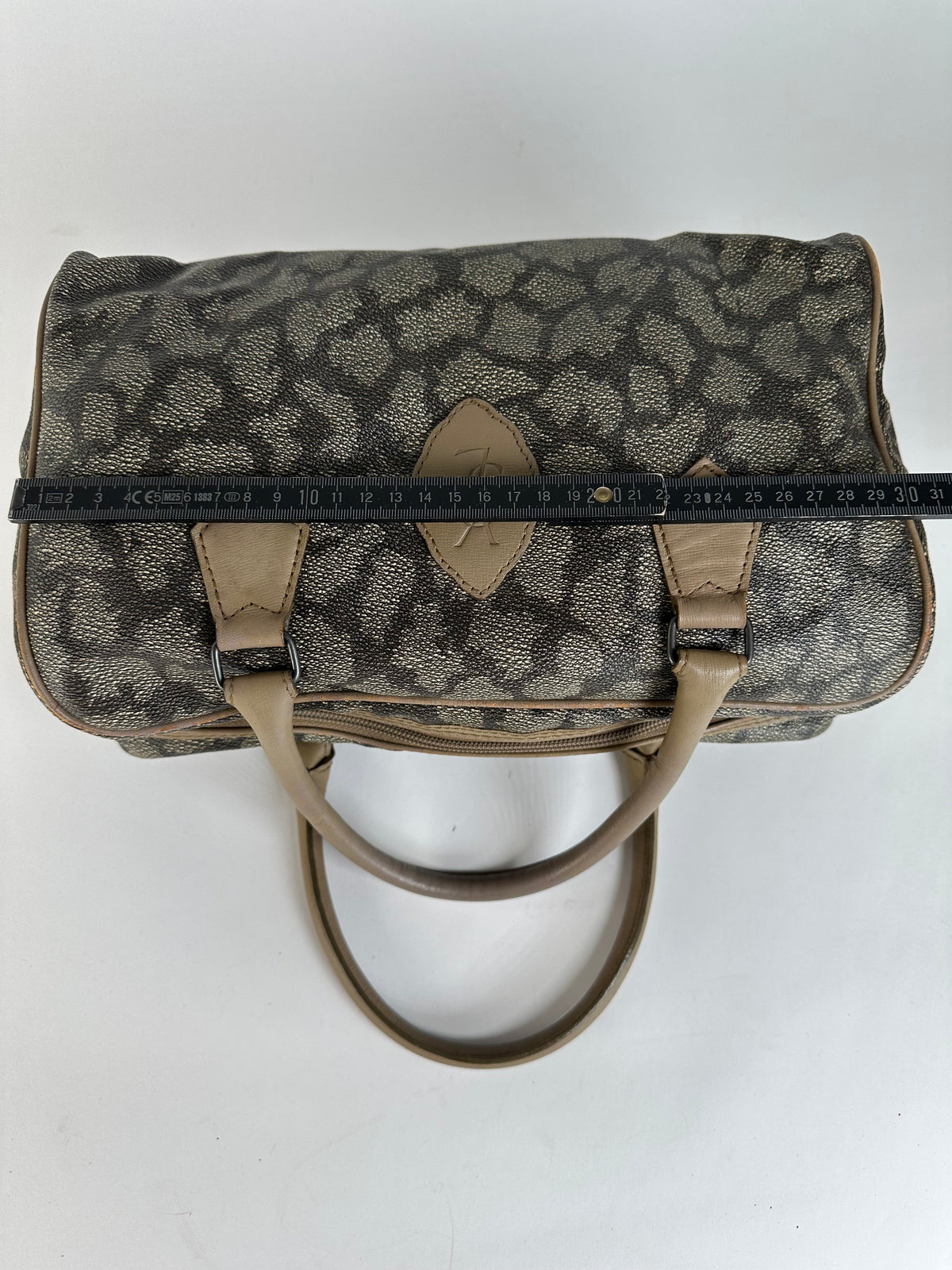 Vintage Yves Saint Laurent Leopard Print Structured Bag c. Late 1990s Grey Beige