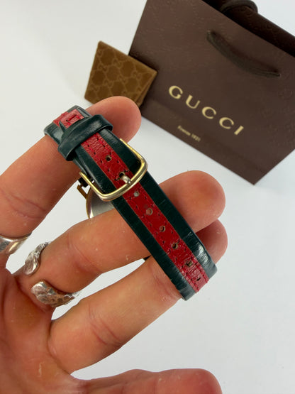Vintage Gucci Leather Strap Watch Gold-Tone Green Red