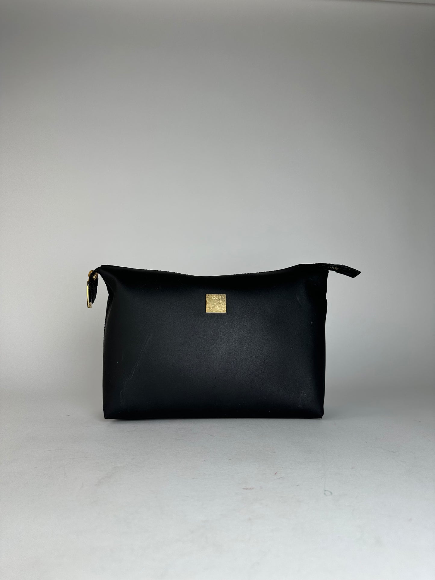 Vintage Celine Paris Plain Leather Clutch Black