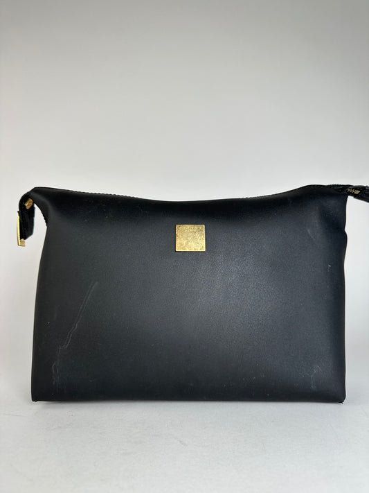 Vintage Celine Paris Plain Leather Clutch Black