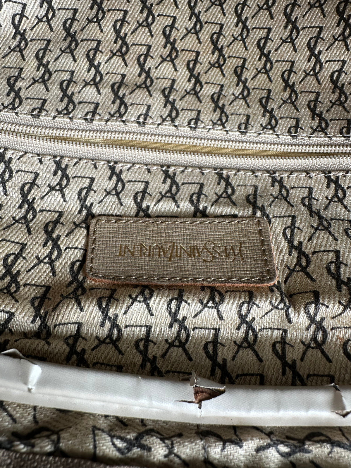 Vintage Yves Saint Laurent Leopard Print Structured Bag c. Late 1990s Grey Beige