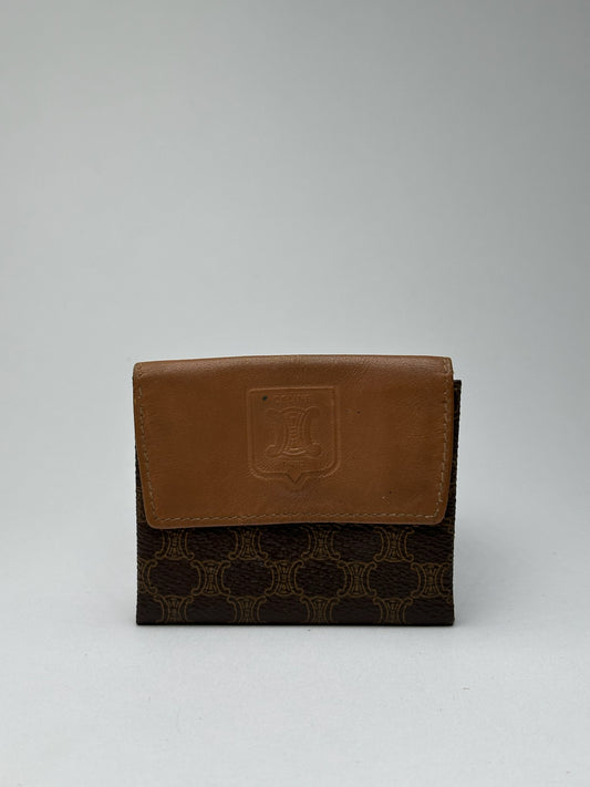 Porte-monnaie vintage en cuir marron Céline Paris