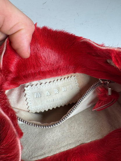 Vintage Marni Fur Tote Bag Red