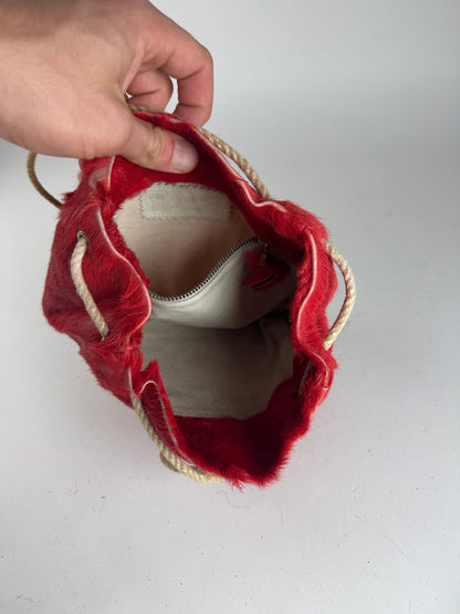 Vintage Marni Fur Tote Bag Red