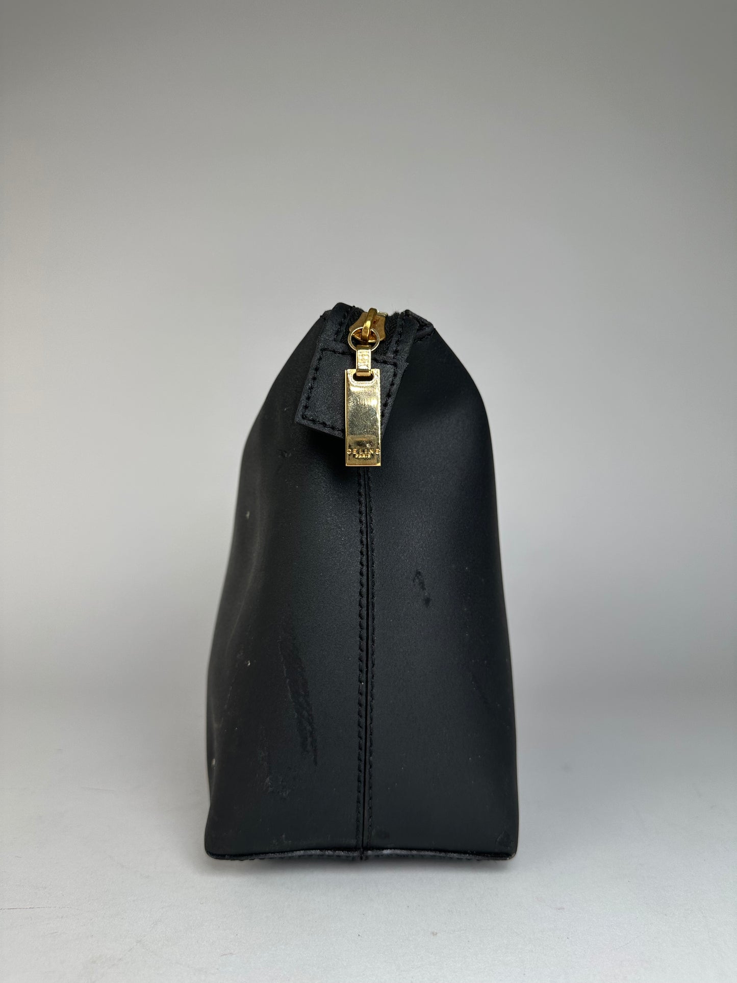 Vintage Celine Paris Plain Leather Clutch Black