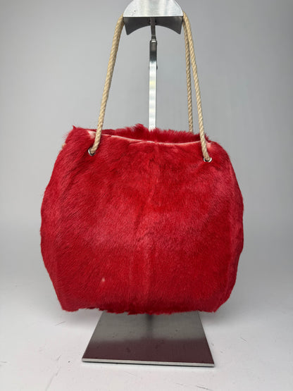 Vintage Marni Fur Tote Bag Red