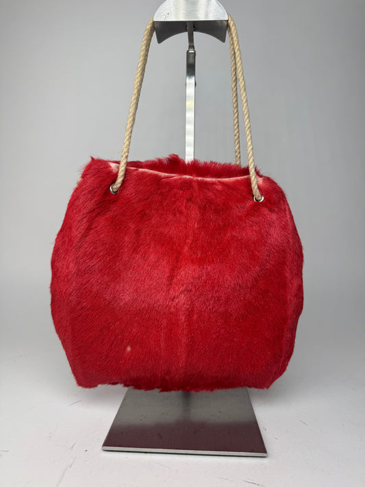 Vintage Marni Fur Tote Bag Red
