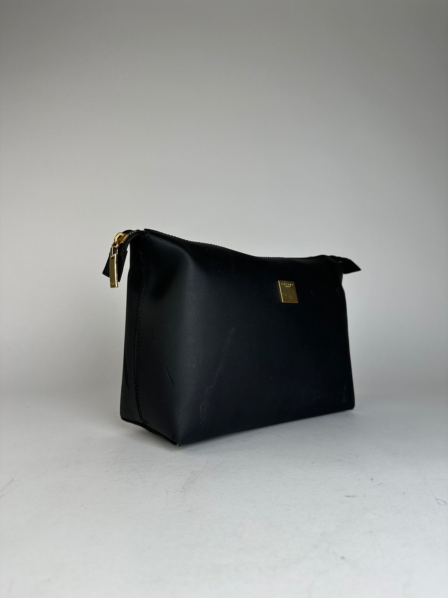 Vintage Celine Paris Plain Leather Clutch Black